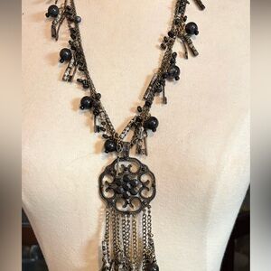 Black double chain with beads down to 2 inch pendant dangling chains with beads